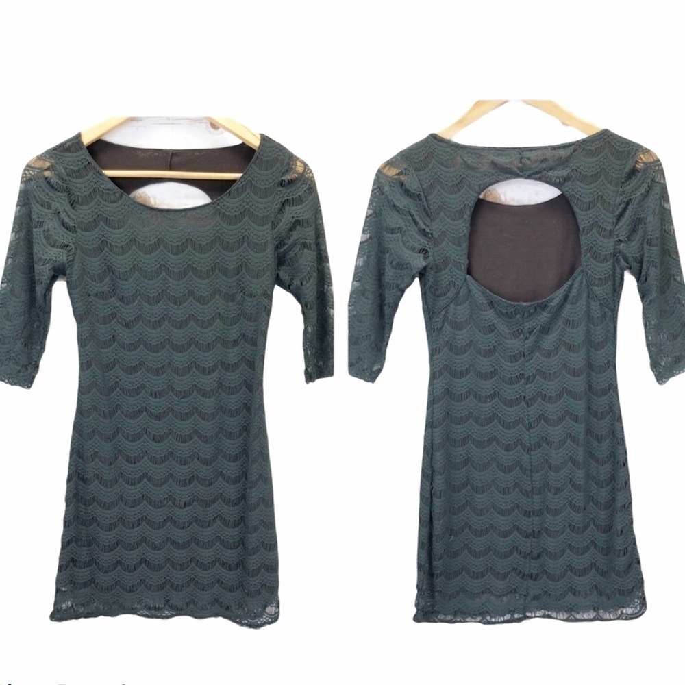 Free People Scalloped Lace Green Mini Dress Sz XS